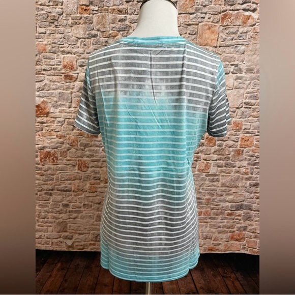 NWT Michelle Mae Turquoise & Gray Stripes Ombré Short Sleeve Tee size XS - Picture 8 of 10